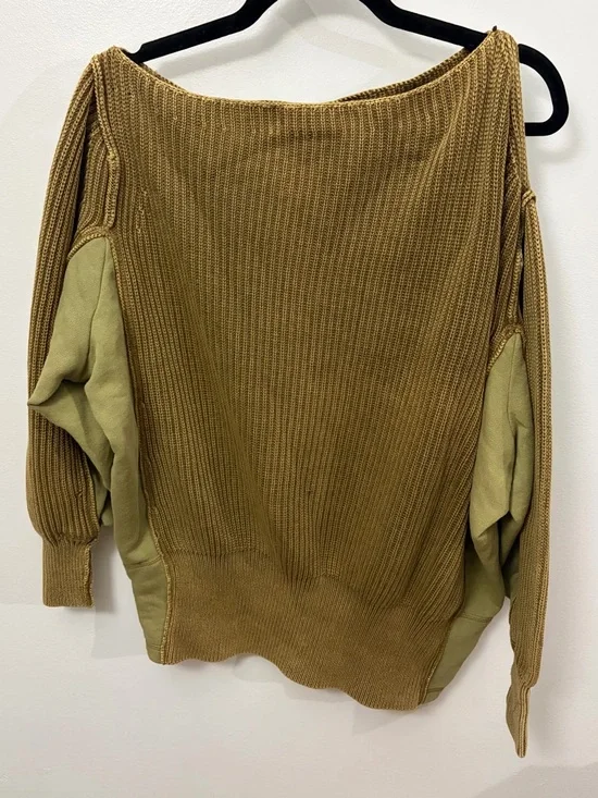 Free People Olive-Toned Ribbed Knit Sweater with Keyhole Shoulder - Picture 1 of 9